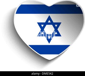 Israel Flag Heart Paper Sticker Stock Vector