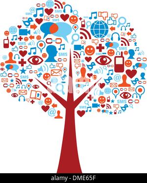 Social media icons set tree composition Stock Vector