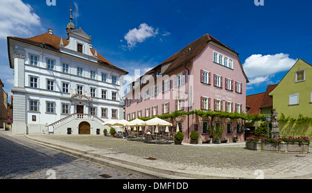 Town Hall and Goldene Krone restaurant at marketplace in Iphofen, Lower Franconia, Kitzingen district, Bavaria, Germany Stock Photo