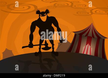 Vector evil clown with circus on background Stock Vector
