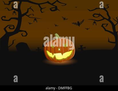Vector illustration of an evil pumpkin on the grave Stock Vector