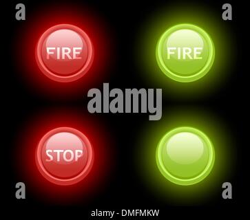 Set of vector fire and stop buttons Stock Vector