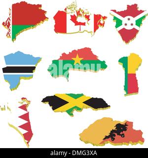 Collection volume vector maps of Belarus, Canada, Burundi, Burki Stock Vector