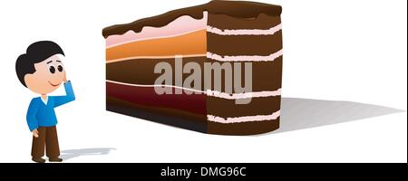 Little boy and a big piece of the cake Stock Vector