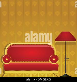 Vector illustration of a sofa and a floor lamp Stock Vector