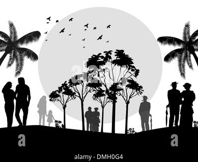 People walking on a park Stock Vector