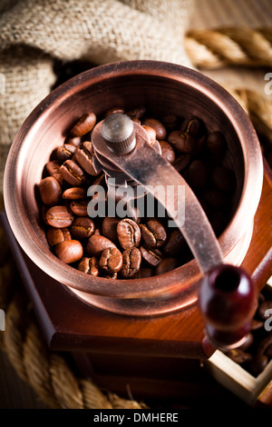 Coffee in grinder and rope still lfe Stock Photo