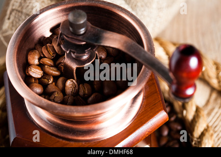 Coffee in grinder and rope still lfe Stock Photo