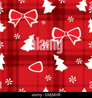 Christmas red seamless pattern with Christmas trees, bows Stock Vector