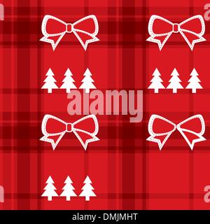 Christmas red seamless pattern with Christmas trees, bows, hearts Stock Vector