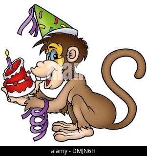 Monkey And Birthday Cake Stock Vector