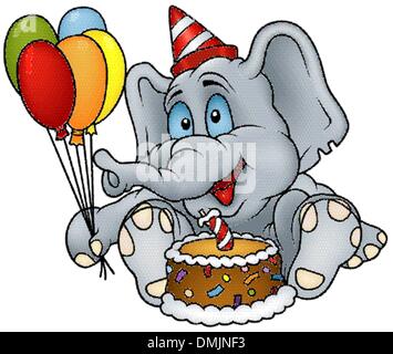 Sitting Elephant And Birthday Cake Stock Vector