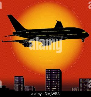 Airplane Over City Stock Vector