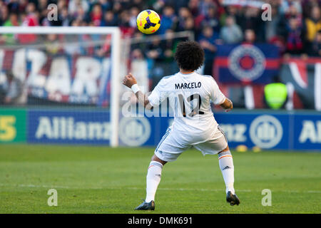 Pamplona, Spain. 14th December 2013. La Liga football Osasuna versus Real Madrid. Marcelo, Real Madrid defender, during the game between Osasuna and Real Madrid from the Estadio de El Sadar. Credit:  Action Plus Sports Images/Alamy Live News Stock Photo