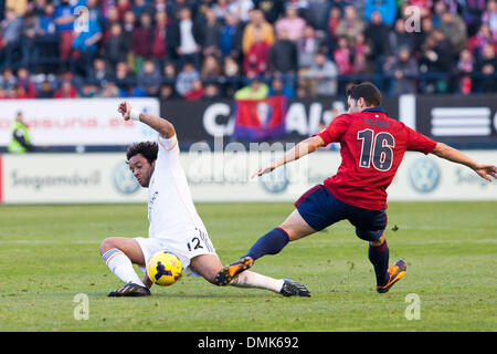 Pamplona, Spain. 14th December 2013. La Liga football Osasuna versus Real Madrid. Marcelo, Real Madrid defender, during the game between Osasuna and Real Madrid from the Estadio de El Sadar. Credit:  Action Plus Sports Images/Alamy Live News Stock Photo