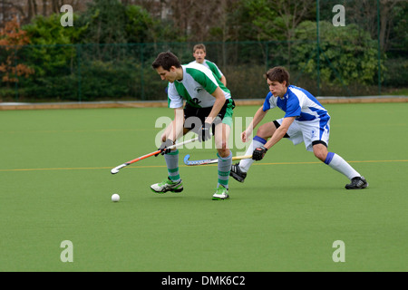 hockey action between didsbury northern hockey club and leeds. The match ends 2-2 leaving both teams in the two bottom positions Stock Photo