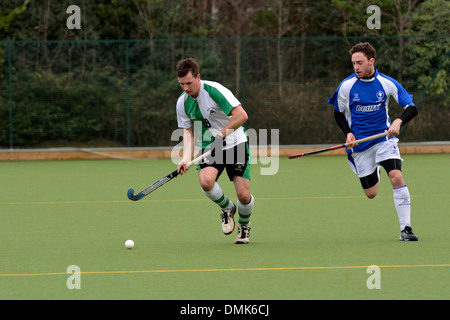 hockey action between didsbury northern hockey club and leeds. The match ends 2-2 leaving both teams in the two bottom positions Stock Photo