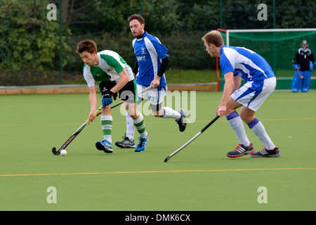 hockey action between didsbury northern hockey club and leeds. The match ends2 -2 leaving both teams in the two bottom positions Stock Photo