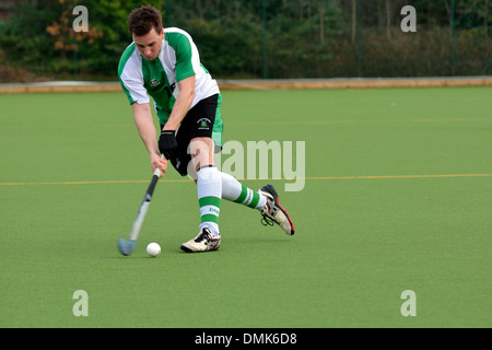 hockey action between didsbury northern hockey club and leeds. The match ended 2-2 leaving both teams in the two bottom position Stock Photo