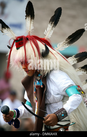 Indian male, wearing white buffalo head piece, Ceremonial Parade, Gallup Inter-Tribal Ceremonial, New Mexico USA Stock Photo