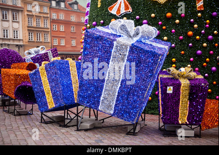 Christmas tree and gifts decorations in Warsaw Stock Photo