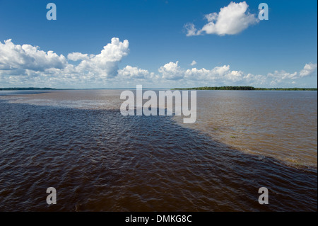 Meeting of Waters .Rio Negro and Rio Solimoes confluence near Manaus ...