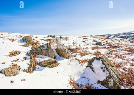 Snow over the North York Moors near the village of Goathland, Yorkshire, UK. Stock Photo