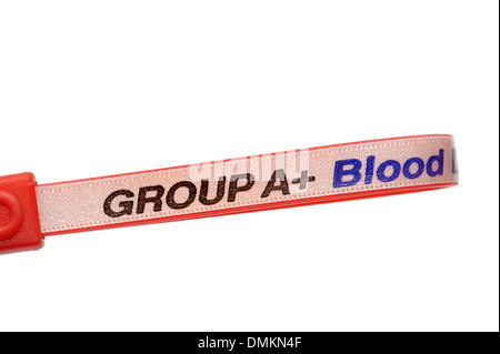 Blood group A+ wrist band Stock Photo