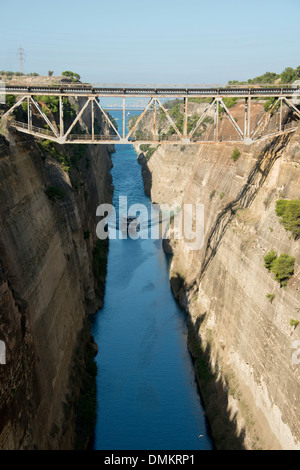 Greece, Corinth, Corinth Canal. 76-foot wide and 26-foot deep man-made canal  that separates the Peloponnese from mainland Greece Stock Photo - Alamy