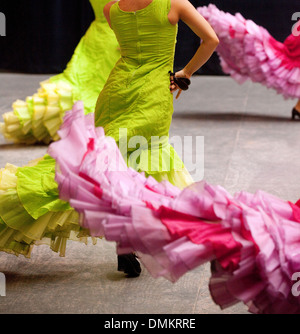 Colorful flamenco dresses of cuban dancers, Ballet Espanol de Cuba, Havana, Cuba, Caribbean, Latin America Stock Photo