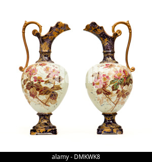 Pair of antique handpainted jugs / vases by the Rubian Art Pottery (subsidiary of Grimwades) Stock Photo