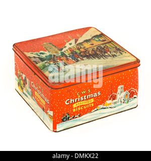 Old vintage English assorted biscuit tin from Elkes Stock Photo