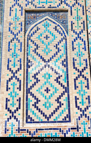Decorative wall on front of Ulugh Beg Madrasah at Memorial Complex of Al Gijduvani, Gijduvan, near Bukhara, Uzbekistan Stock Photo