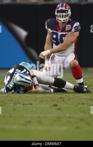 October 25, 2009: Buffalo Bills defensive end Chris Kelsay #90 enjoys his sack of Carolina Panthers quarterback Jake Delhomme #17. The Buffalo Bills defeated the Carolina Panthers 20-9 at Bank of America Stadium in Charlotte, North Carolina. (Credit Image: © Southcreek Global/ZUMApress.com) Stock Photo