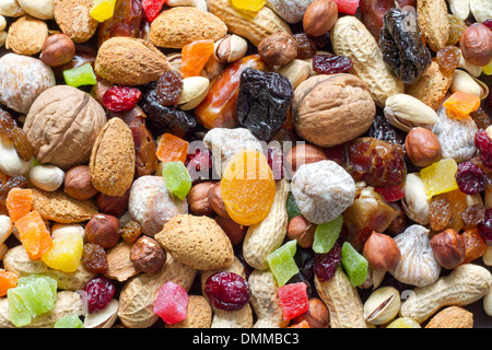 Nuts and dried fruits background texture Stock Photo