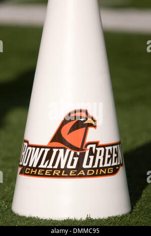 10 October 2009:  The megaphone of a Bowling Green cheerleader on the sideline during the NCAA college football game between the Bowling Green Falcons and the Kent State Golden Flashes at Dix Stadium in Kent, Ohio.  The Falcons rallied with a touchdown with 5 seconds left to defeat the Golden Flashes 36-35. (Credit Image: © Southcreek Global/ZUMApress.com) Stock Photo