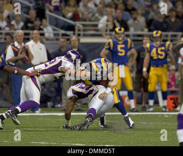 Oct 11, 2009 - St Louis, Missouri, USA - NFL Football - Rams quarterback KYLE BOLLER (12) is sacked in the game between the St Louis Rams and the Minnesota Vikings at the Edward Jones Dome.  The Vikings defeated the Rams 38 to 10.   (Credit Image: © Mike Granse/ZUMA Press) Stock Photo