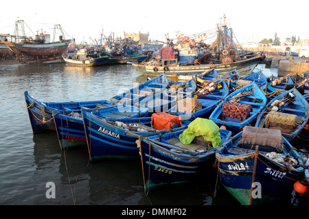 Fishermen's boats moored at Essaouira Port, Morocco Stock Photo