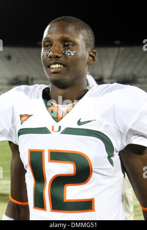 16 October 2009: Miami (FL) quarterback Jacory Harris (12) is all smiles after Miami defeated UCF 27-7 at Brighthouse Networks Stadium in Orlando, FL. .Mandatory Credit: Donald Montague / Southcreek Global  (Credit Image: © Southcreek Global/ZUMApress.com) Stock Photo