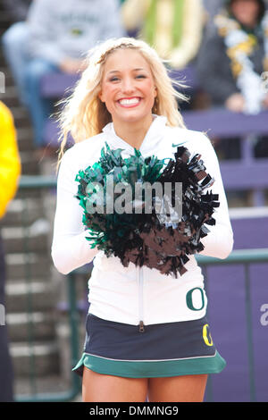 24 October 2009: An Oregon cheerleader in the game between the #11 ranked Oregon Ducks and the Washington Huskies being played at Husky Stadium in Seattle, WA...Mandatory Credit: Andrew Fredrickson / Southcreek Global  (Credit Image: © Southcreek Global/ZUMApress.com) Stock Photo