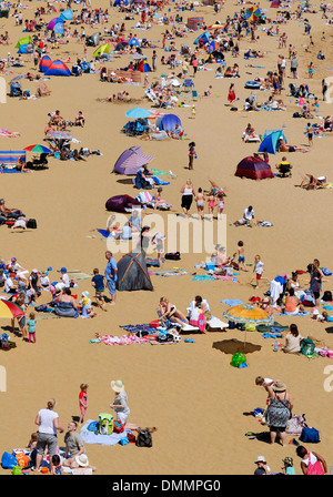 Broadstairs, Kent, England, UK. Viking Bay - busy beach in summer [sand cleaned up a bit digitally] Stock Photo