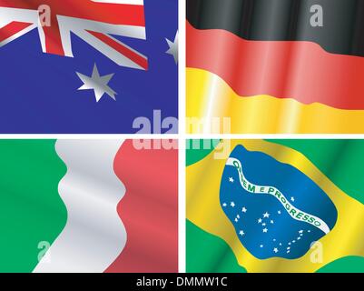 set of waving flags of different countries Stock Vector