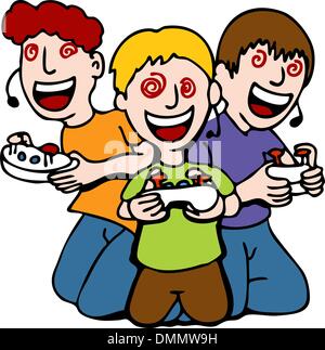Video Game Addicted Kids Stock Vector