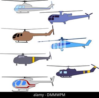 set of the colored flying helicopters Stock Vector