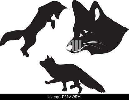 set of the silhouettes of the fox Stock Vector