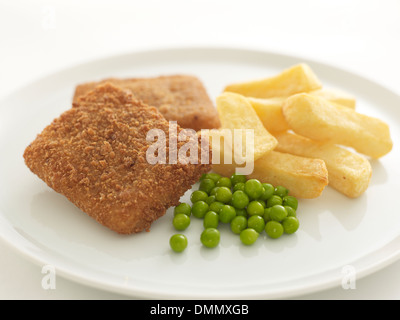 chips peas beer battered chicken fish pieces Stock Photo