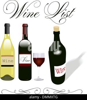 Wine list menu bottles glass design Stock Vector