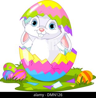 Easter. Bunny jumping out from  egg Stock Vector