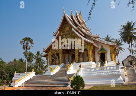 Horizontal view of The Palace chapel or Haw Pha Bang in Luang Prabang on a sunny day. Stock Photo