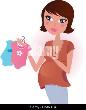 Pregnant woman awaiting baby boy or girl Stock Vector
